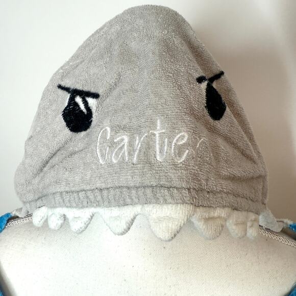 Stephen Joseph Kids Toddler Carter Embroidered Shark Bath Beach Towel Gray Blue - Picture 4 of 9